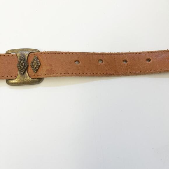 VTG 90’s Robinson's BROWN LEATHER BELT Brass Metal Buckle and Conchos 30-34 - Picture 4 of 9